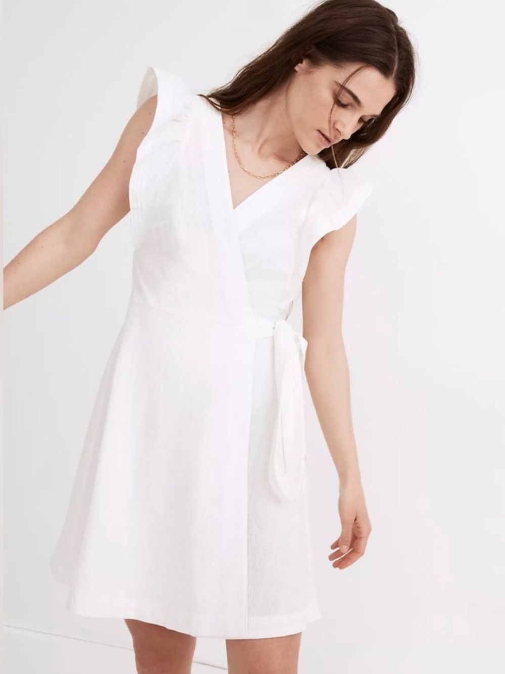 Madewell White Wrap Mini Dress with Ruffle Sleeves